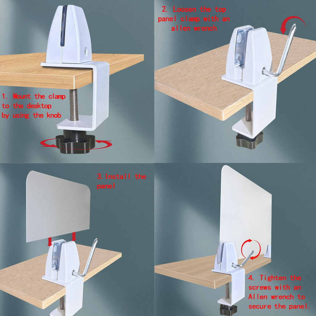 Desk Divider Clamp For 1/8" To 0.51" Panel, Adjustable Desk Partition Clamp For 0.32" To 2.04" Desktop, Standing Desk
