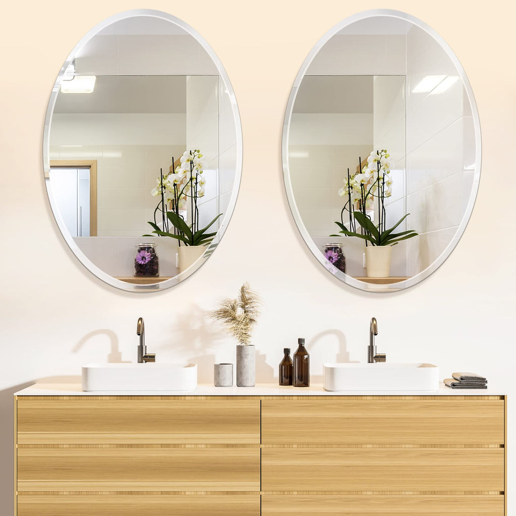 20" x 28"Frameless Oval Mirror, Decorative Beveled Edge Bathroom Mirror for Wall, Washroom, Living Room and More