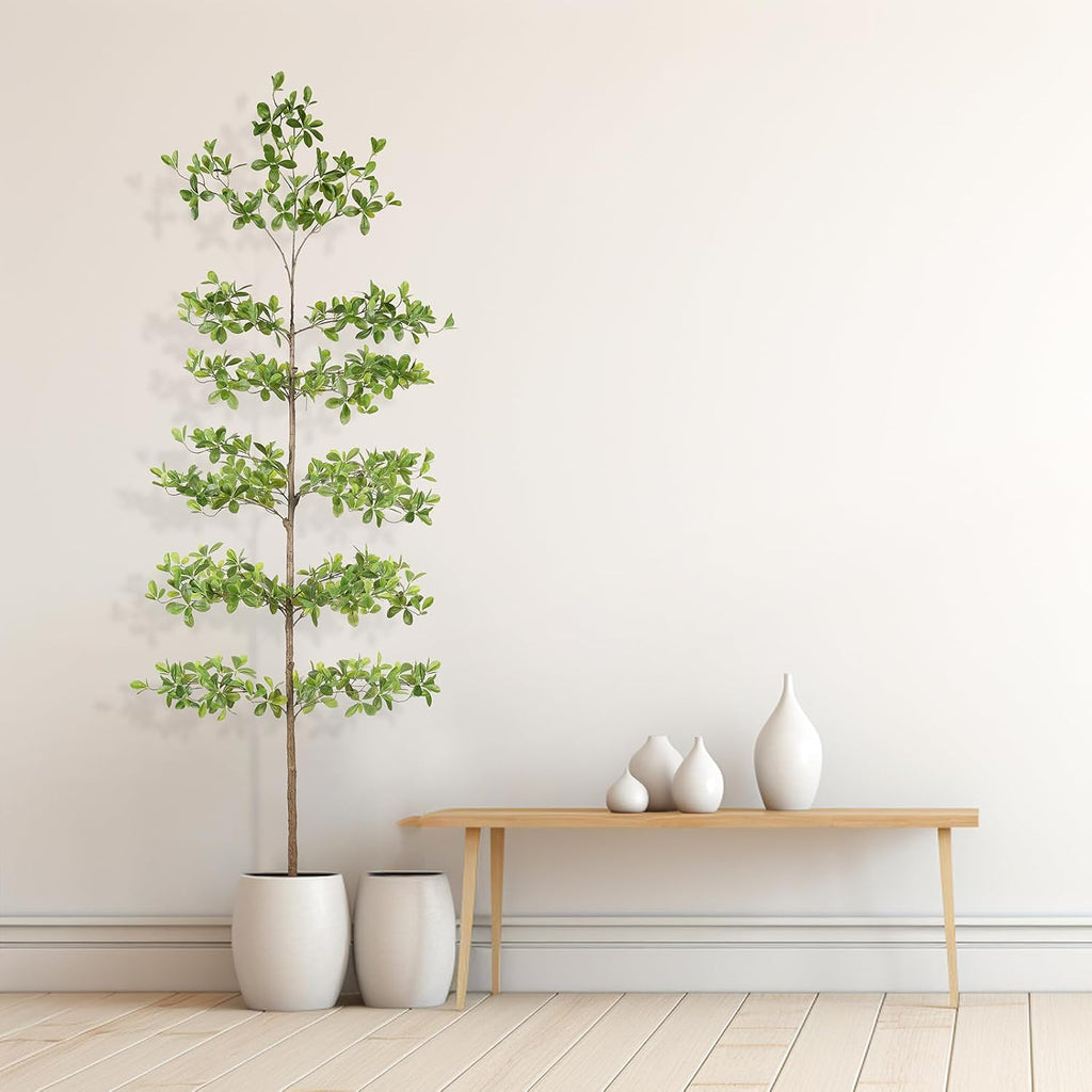 Faux Black Olive Tree 8FT - Tall Artificial Shady Lady Tree with Natural Wood Trunk and Realistic Leaves, Large Fake