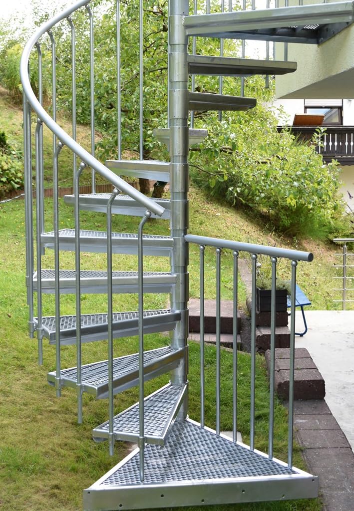 German Outdoor Spiral Staircase, Hot-dip Galvanized Heavy Duty Standpipe Railing Expanded-Metal Step, Anodized