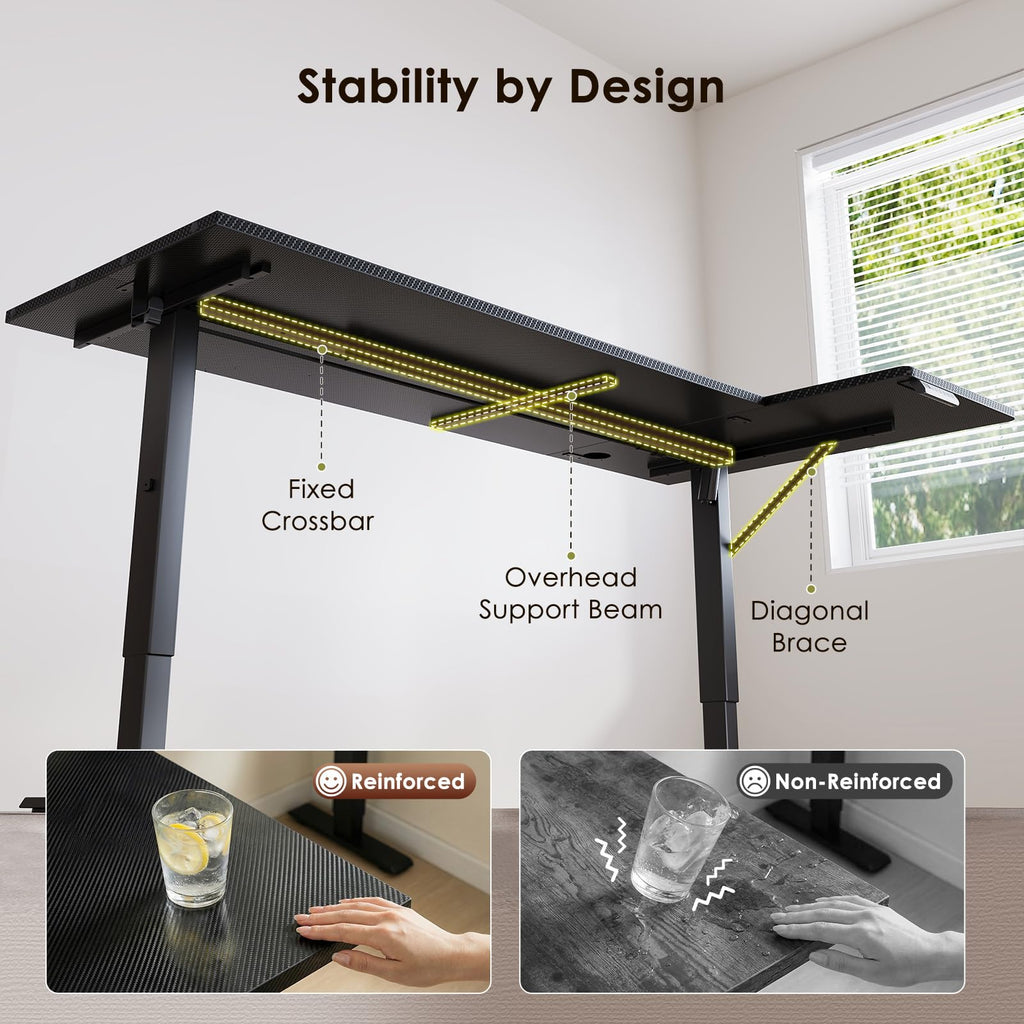 71" Reversible L Shaped Electric Standing Desk, Carbon Fiber Black
