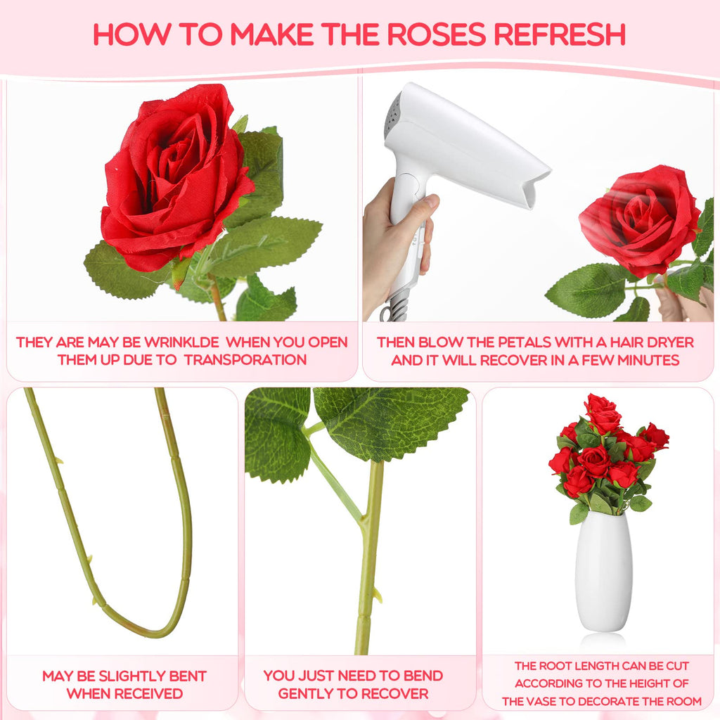 100 Pcs Artificial Roses Flowers Bulk, Red