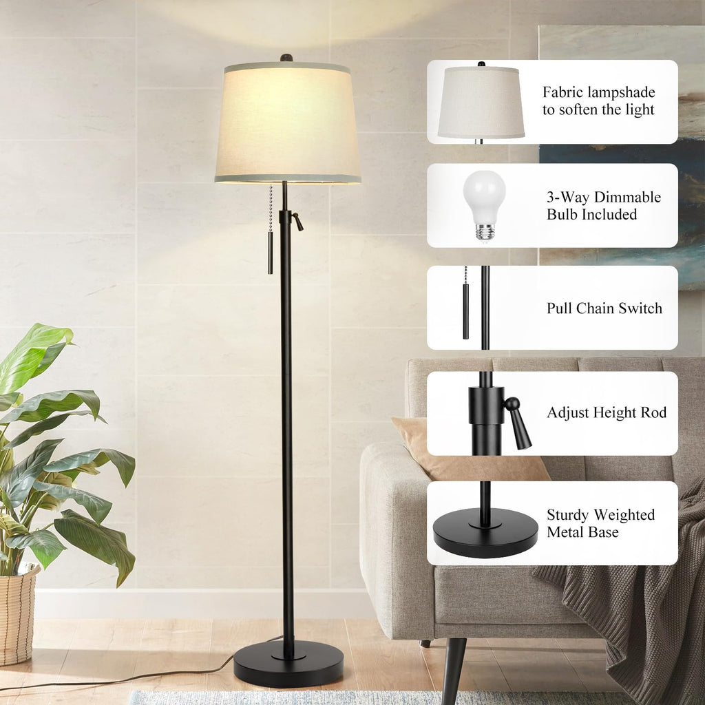 Floor Lamps, Black Floor Lamp Adjustable Height Standing Lamp, Dimmable Modern Tall Floor Lamp Office with Beige