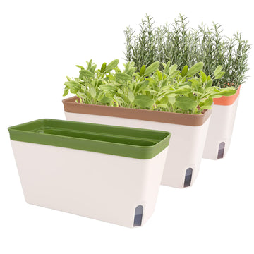 Windowsill Herb Planter Box Indoor Set of 3, 10.5 Inch Self Watering Planter Pots with Visual Water Level Window
