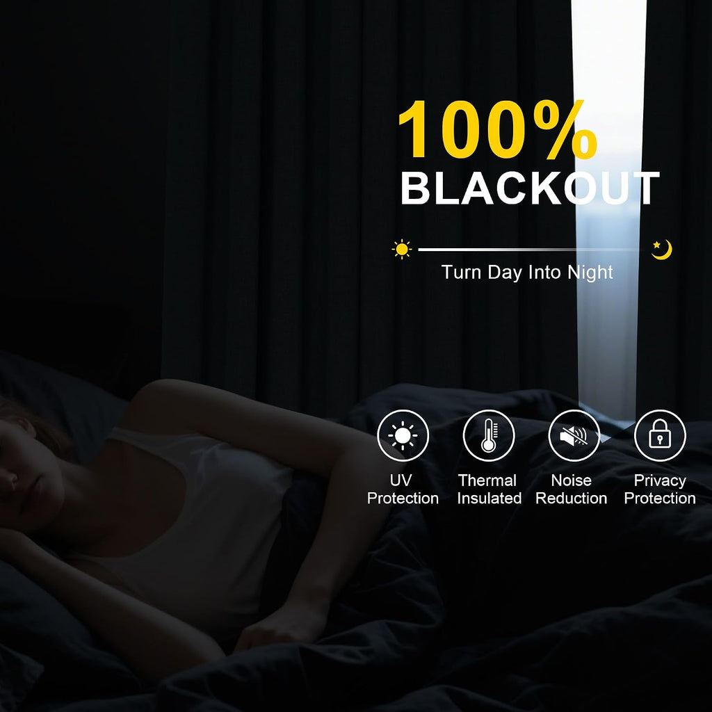 Linen 100% Blackout Curtains 96 inches Long for Bedroom Living Room Darkening Full Black Out Rod Pocket Back Tab
