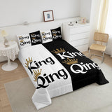 Erosebridal King and Queen Crown Comforter Set Black White Couple Bedding Set for Adult Women Men,His Her Mr Mrs Quilt