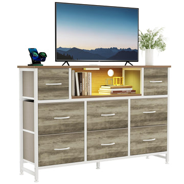 LED TV Stand Dresser with Charging Station, Entertainment Center