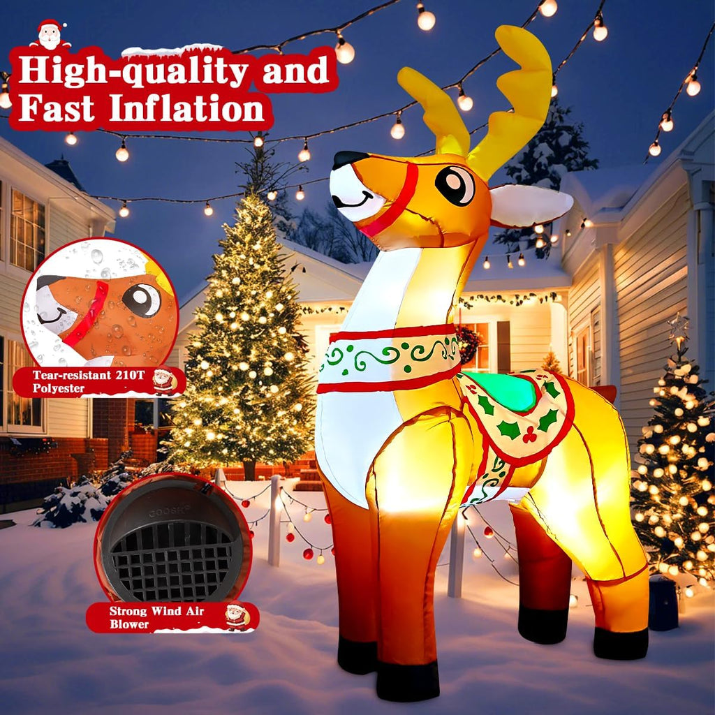 6 FT Christmas Inflatables Reindeer Outdoor Decorations Blow Up Yard Cute Deer with Built-in LEDs for Xmas Garden