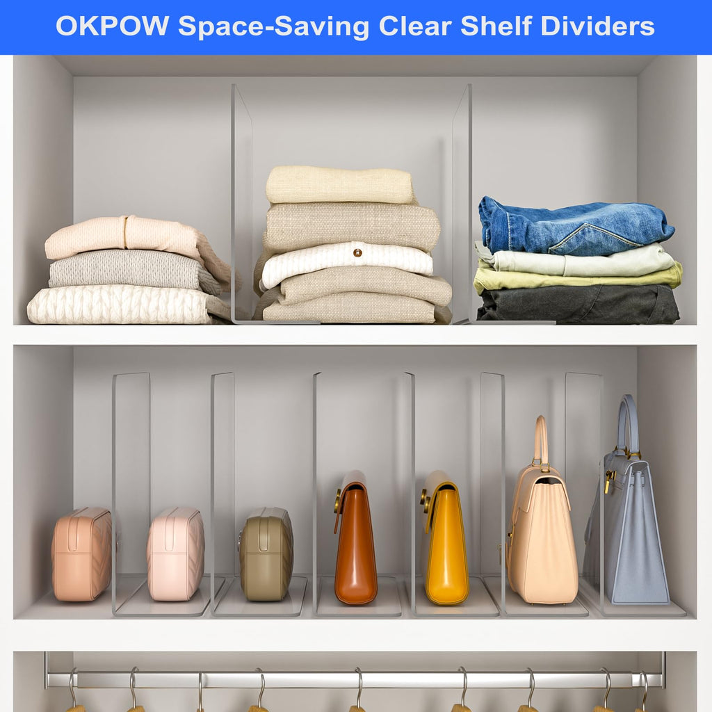 Shelf Dividers Closet Organizer - 12" Tall X 11.8" Deep Acrylic Clear Sturdy Separate for Clothes Purse - Adjustable