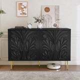 Sideboard Buffet Cabinet with 3D Flower Pattern, Accent Cabinet with 4 Doors & Adjustable Shelves