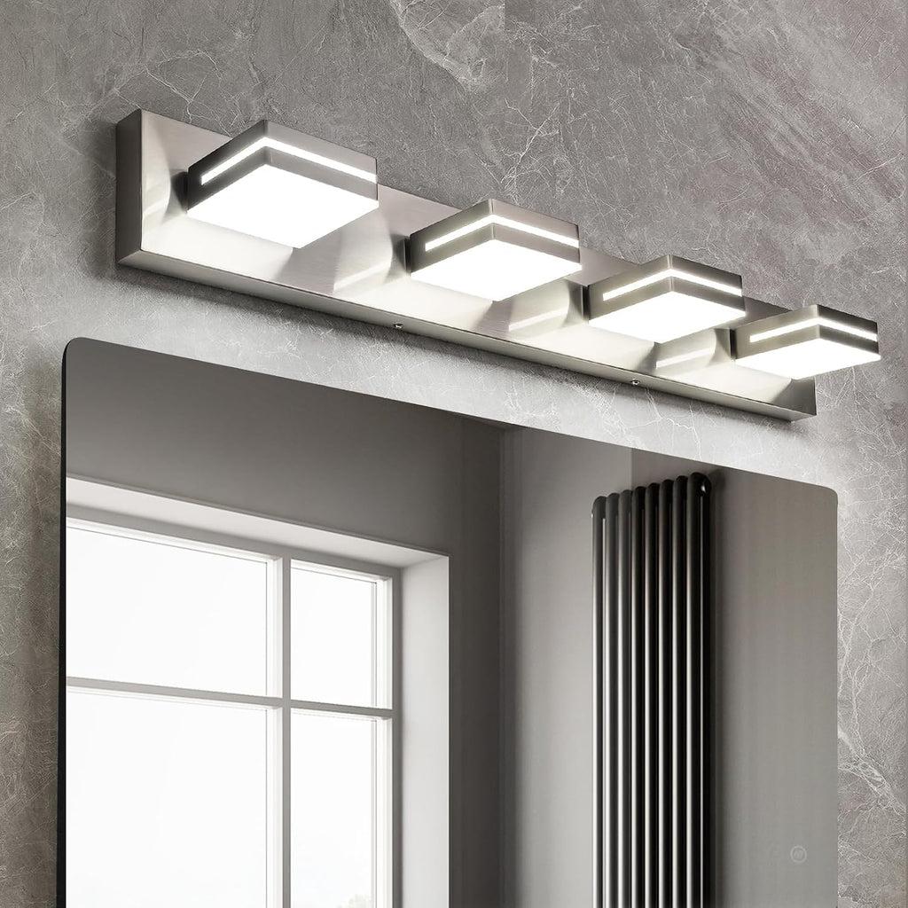 4 Light Bathroom Vanity Light Brushed Nickel Modern 32W LED Dimmable Vanity Light Over Mirror 350° Adjustable Lamp