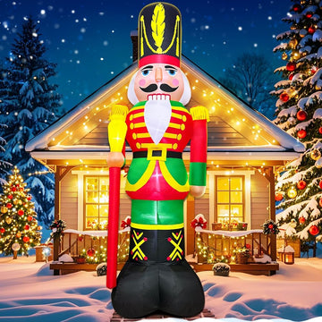 12FT Giant Christmas Inflatables Nutcracker Decoration Outdoor Soldier Blow Up Yard Decor Built-in LED Lights for