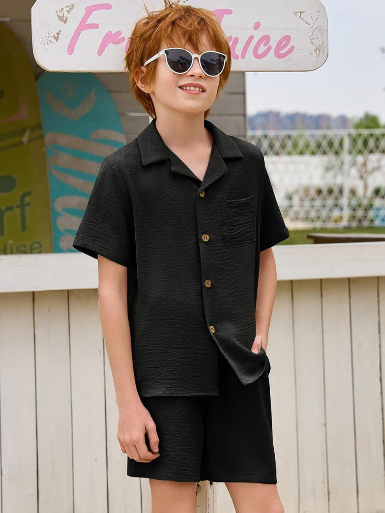 Boys 2 Pieces Summer Outfits Beach Short Sleeve Shirts