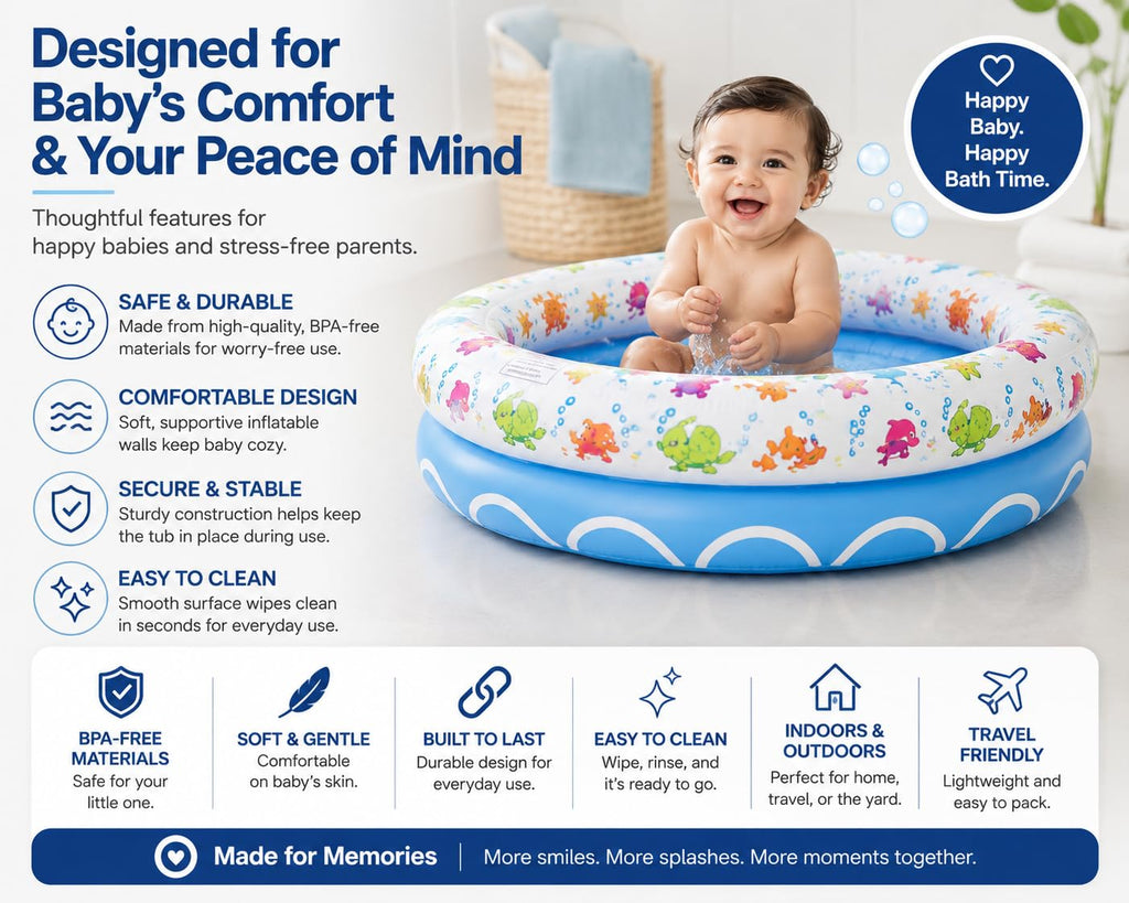 Inflatable Baby Bathtub, Portable Bathtub, Ages 6-24 Months