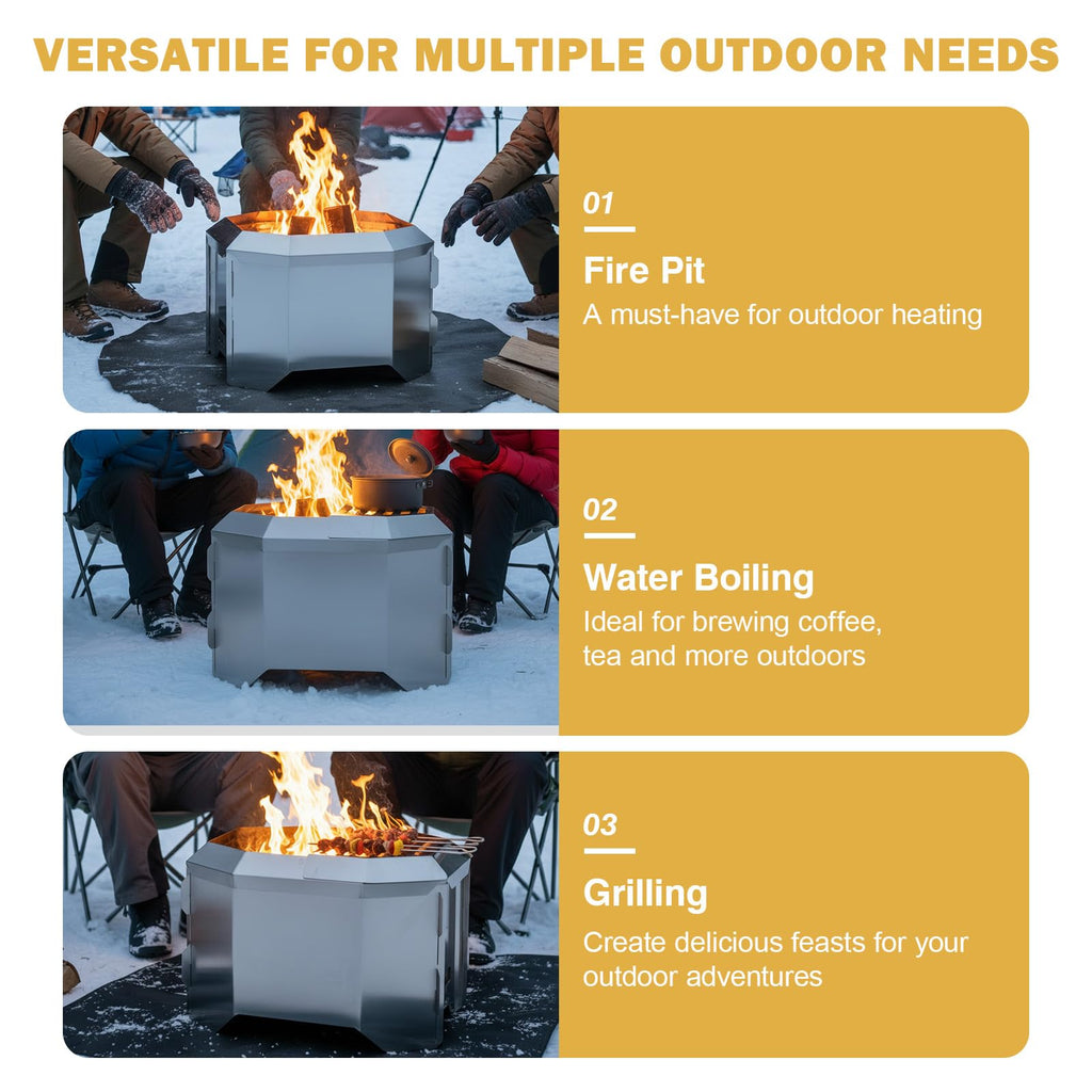 Foldable Smokeless Fire Pit, Portable Wood Burning Fire Pit for Camping & Backyard, Collapsible Stainless Steel