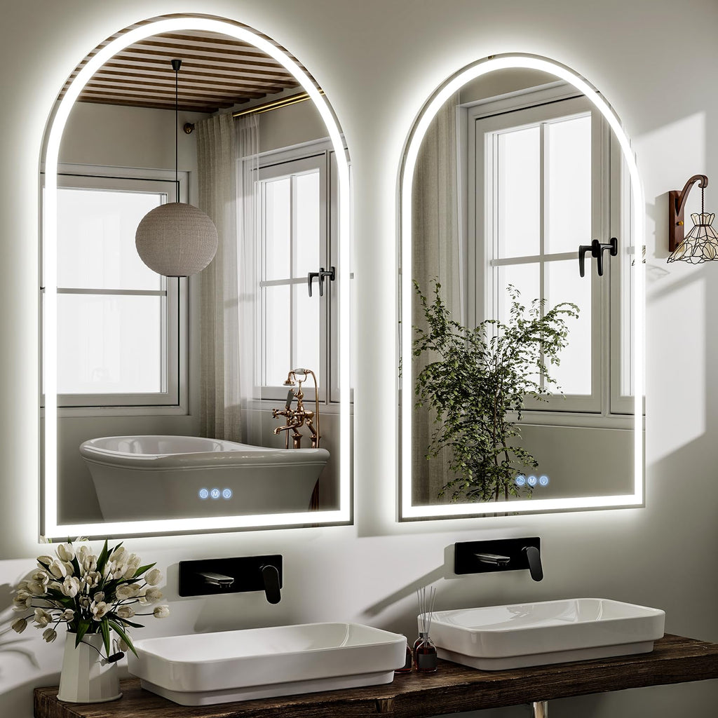 48x30 LED Arch Bathroom Mirror with Lights, Backlit + Front Lit