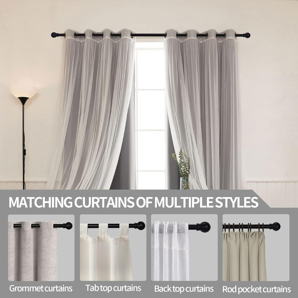 Curtain Rods for Windows 48 to, 5/8" Matte Black Curtain Rod, Stainless Steel Small Curtain Rods Curtain