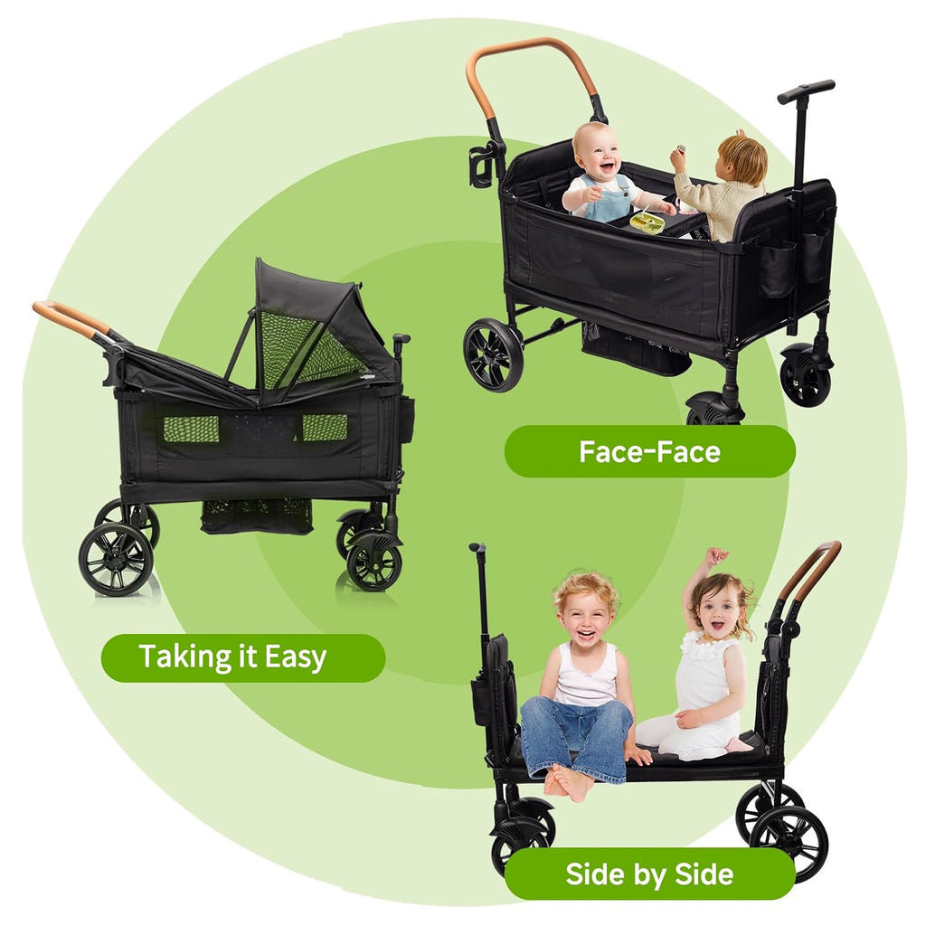 Stroller Wagon for 2 Kids,Push Pull Lightweight Travel Fold Wagon