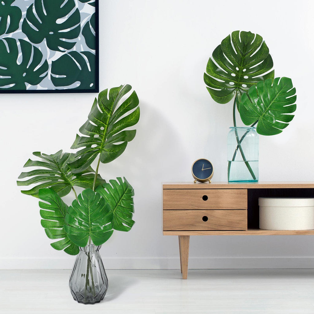 48 Pcs Artificial Palm Leaves Large Fake Monstera Leaf with Stems