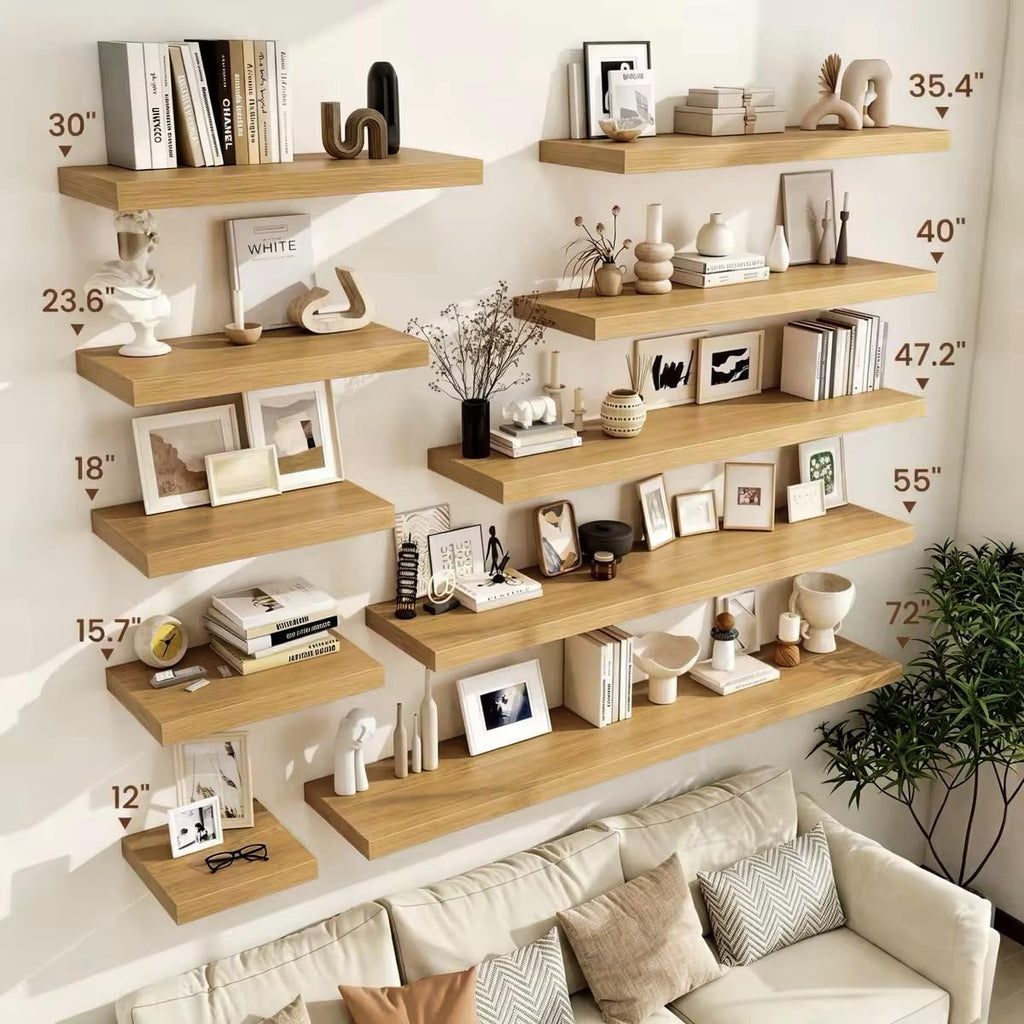 Deep Floating Shelves 48x12" Set of 2, Oak