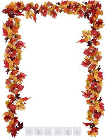3 Pack Fall Maple Leaf Garland 5.7Ft/Piece Artificial Autumn Maple Leaves Garland Fall Leave Vines with Hanging