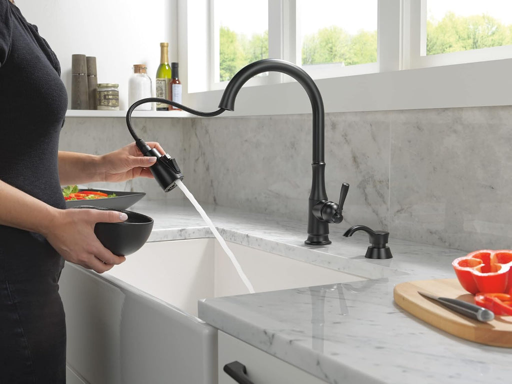 Capertee Matte Black Kitchen Faucet with Pull Down Sprayer and Soap Dispenser, Modern Single Hole Kitchen Sink