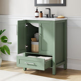 24" Light Green Freestanding Bathroom Vanity with Sink - Wooden Cabinet with Soft-Close Door