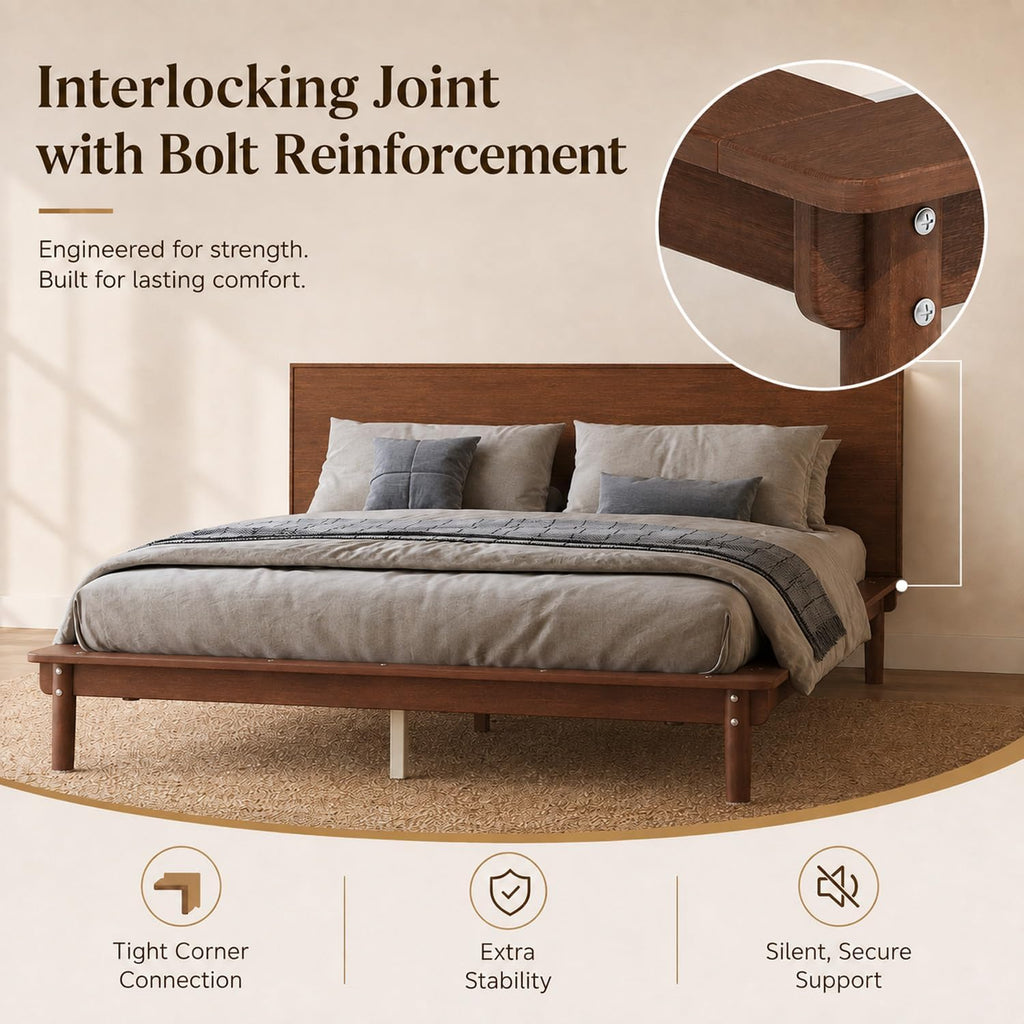 Platform Bed Frame with Headboard Wood, Walnut