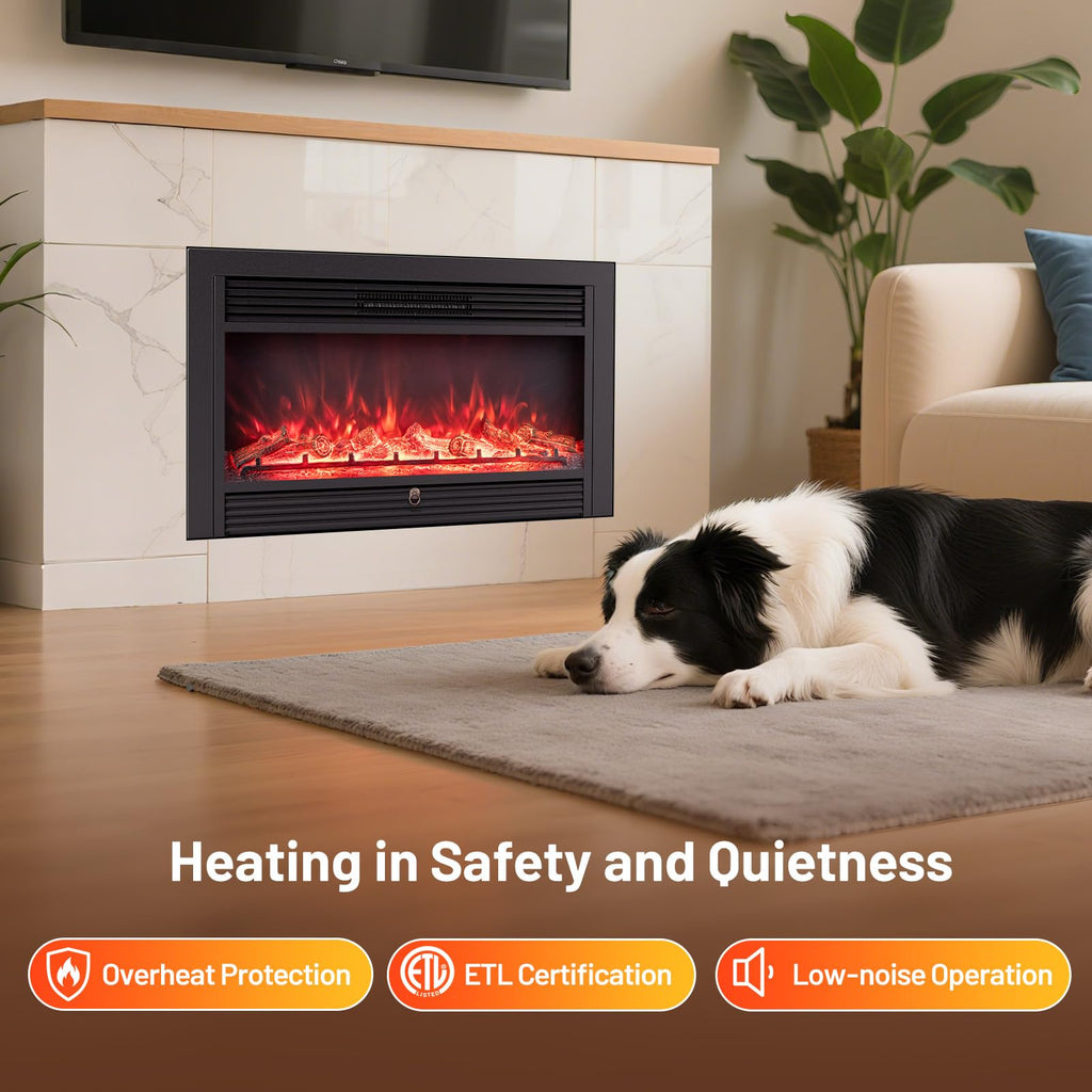 36" Electric Fireplace, Wall Mounted/Recessed, 3-Color Flame, 5 Brightness, 8H Timer, 750/1500W Freestanding Insert