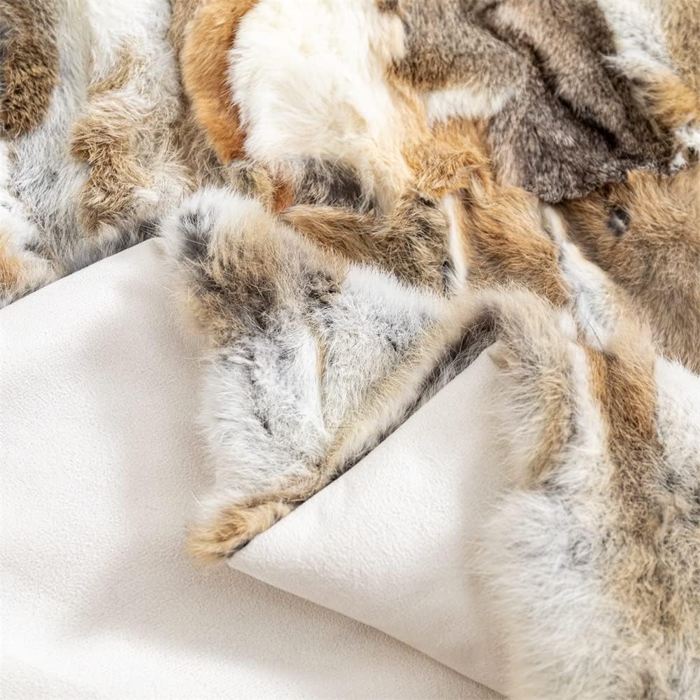 Real Fur Blanket Throw for Couch Tan Fur Throw Blanket Fuzzy Fluffy Super Soft Furry Plush Decorative Comfy Shag