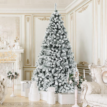 Pre-Lit Christmas Tree, Snow Flocked Hinged Xmas Tree