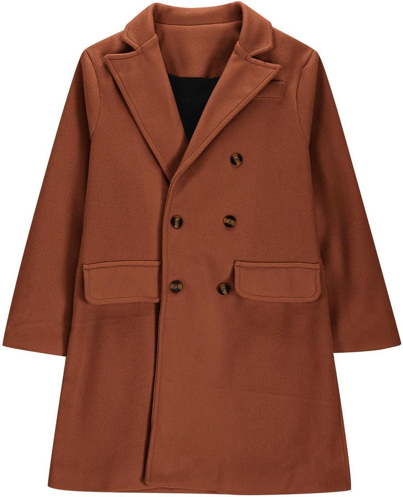 Unisex Kids Mid-Long Woolen Coats Elegant Double Breasted Warm Winter Trench Coat Outerwear Jackets for Girls Boys