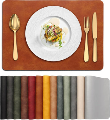 UnivoColors Placemats,Heat Resistant Placemats Washable 12 x 17 Inch,Waterproof Table Mats,Wipeable Pu Place - Set of 4