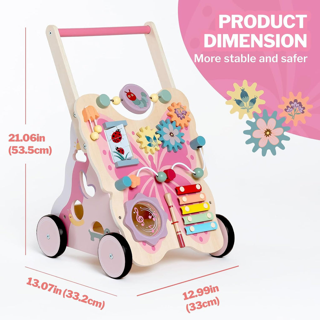 Wooden Push Walker for Girls Kid 18-36months with Activity Center