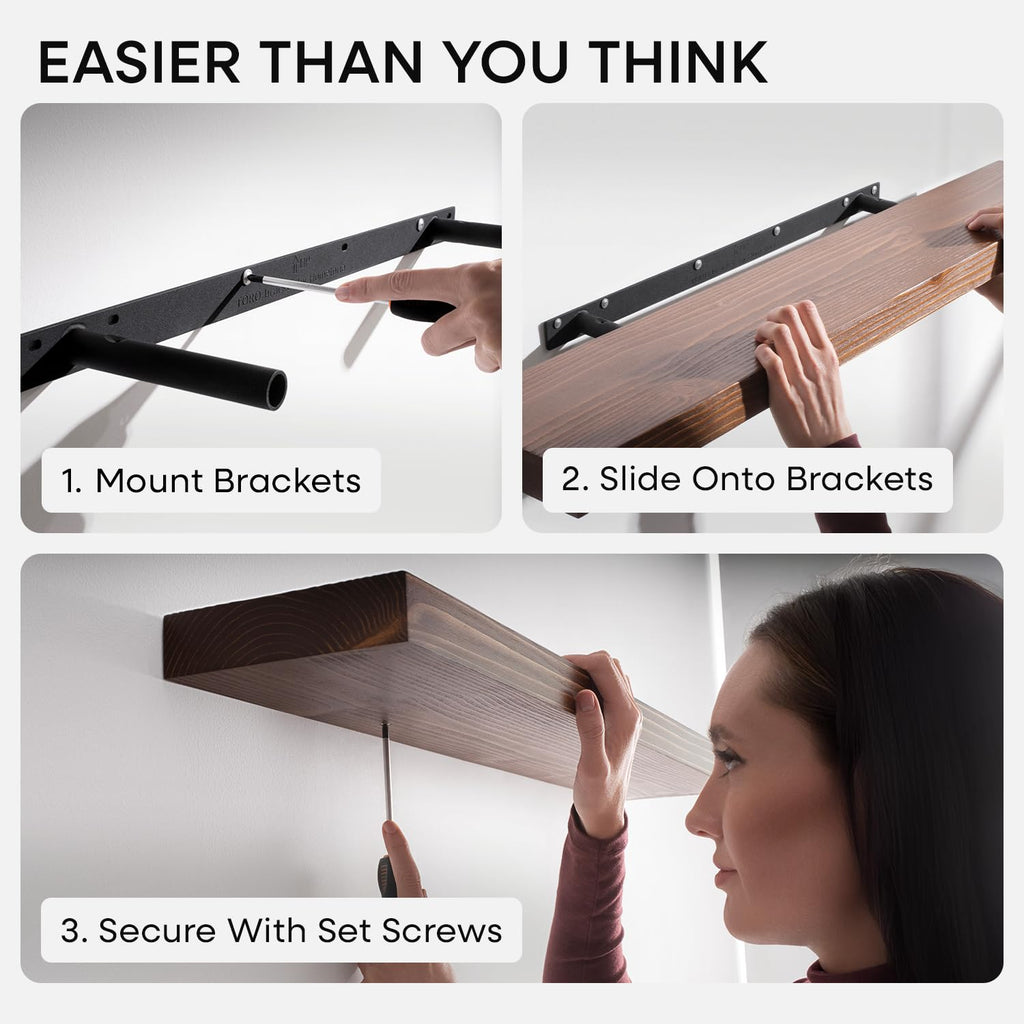 20 Inch Floating Shelves, High-End Solid Pine Wood, Set of 3