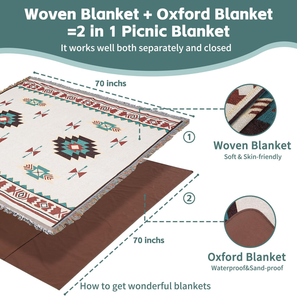 2 in 1 Extra Large Outdoor Rug Picnic Mat Woven Summer Throw Blanket Boho Giant Beach Travel Essential Yoga
