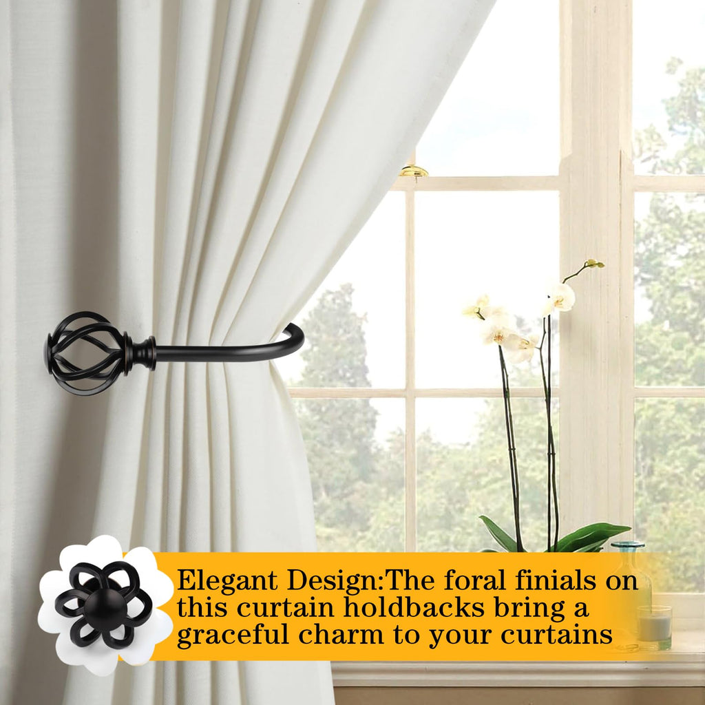 Black Curtain Holdbacks, Decorative Drapery Tiebacks, 2 Pack/1 Pair