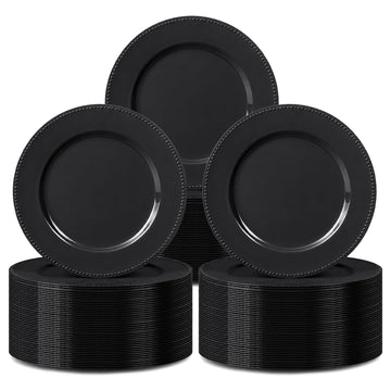 100Pcs Black Charger Plates Bulk Wedding - 13" Premium Black Chargers for Dinner Plates, Decorative Charger Plates