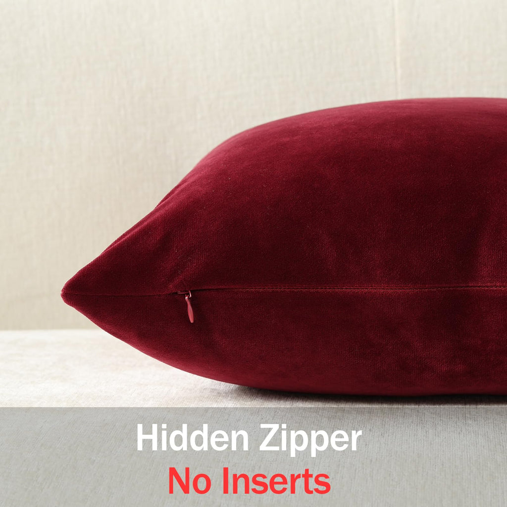 Euro Sham Covers 24x24 Wine Red: Pack of 2 Cozy Soft Velvet Square Modern Luxury Decorative Throw Pillow Cases for