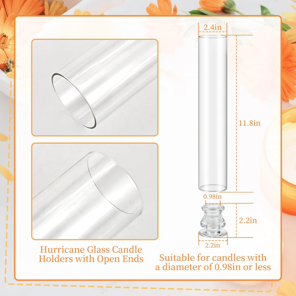 Hurricane Glass Candle Holders Set of 16, 11.8" H Clear Cylinder Windproof Candle Holder Chimney Tubes, Taper Glass