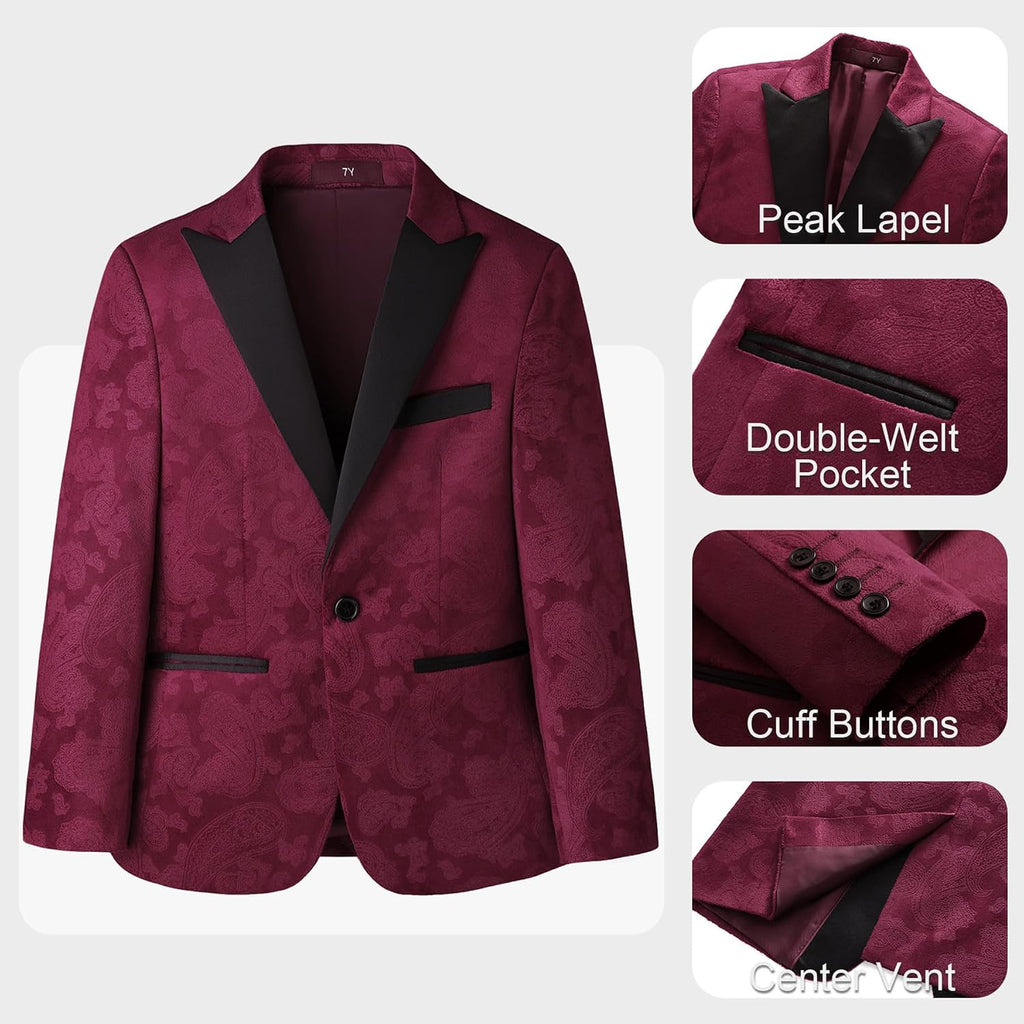 Boys Tuxedo Suit Paisley Floral Kids Formal Set Slim Fit 3 Pieces with Jacket Shirt Pant for Sneaker Ball Prom