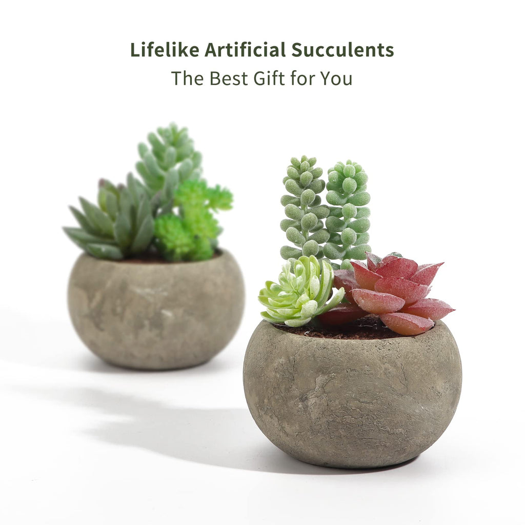 Succulents Plants Artificial 4 Pack, Mini Fake Succulents in Pots, Assorted Small Faux Succulent Decorative Home