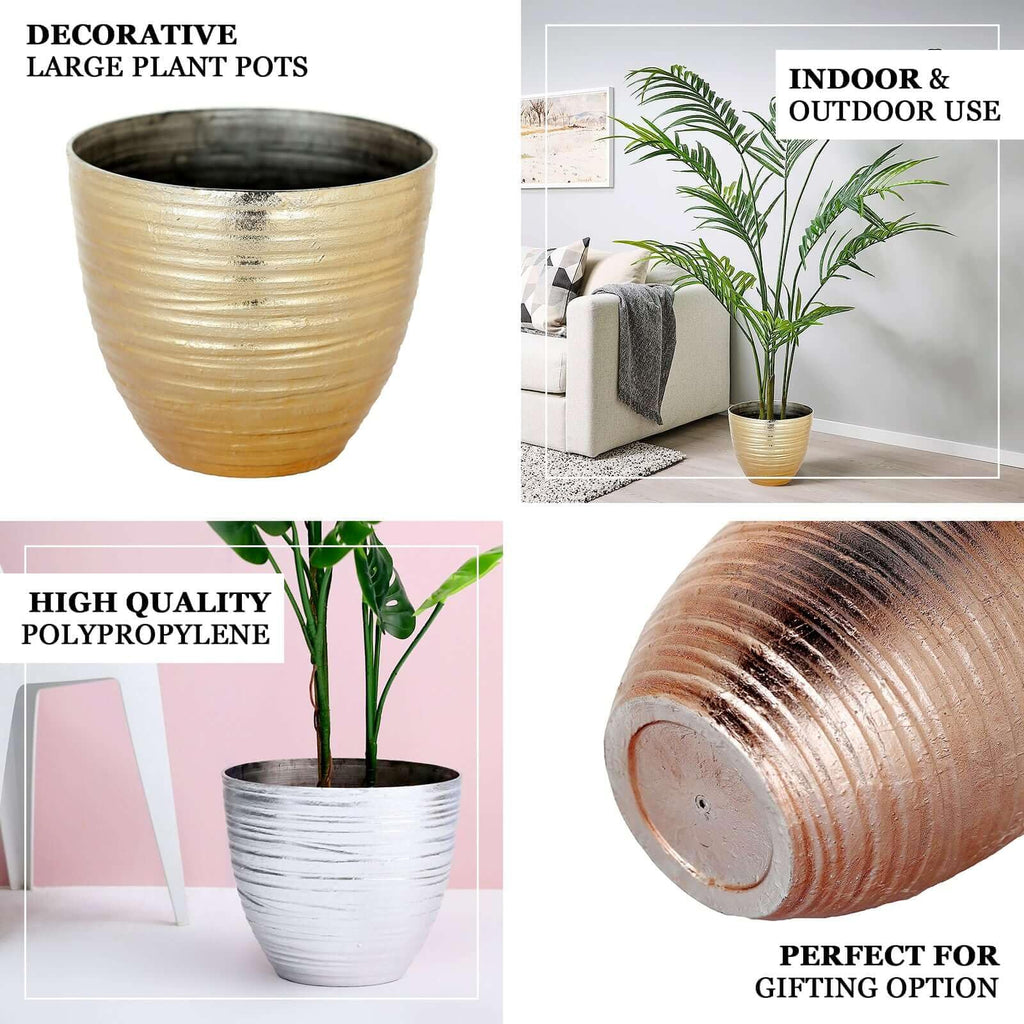 14 inch Large Metallic Gold Round Planter, Statuesque Gilded Flower Pot for Grand Entrances, Luxury Hotels and