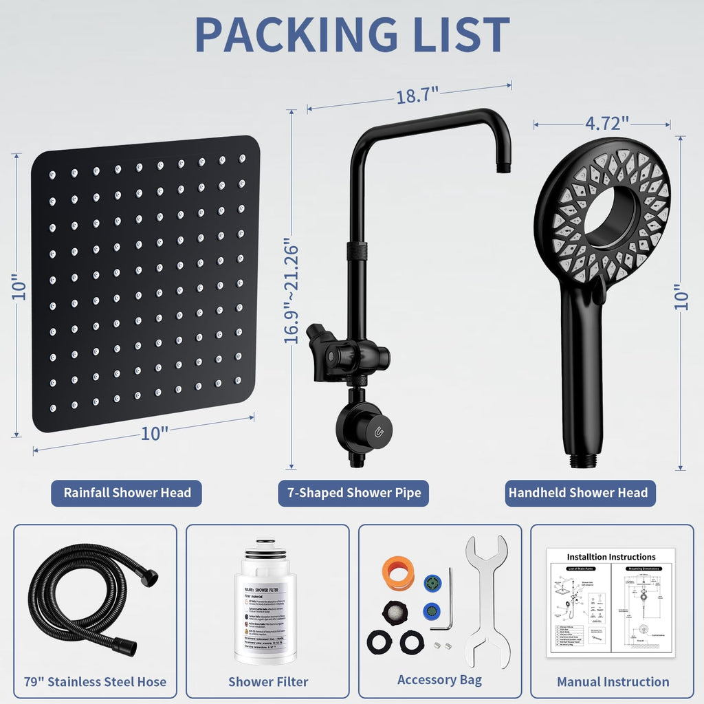 Filtered Rain Shower Head with Handheld Spray Combo (Black)