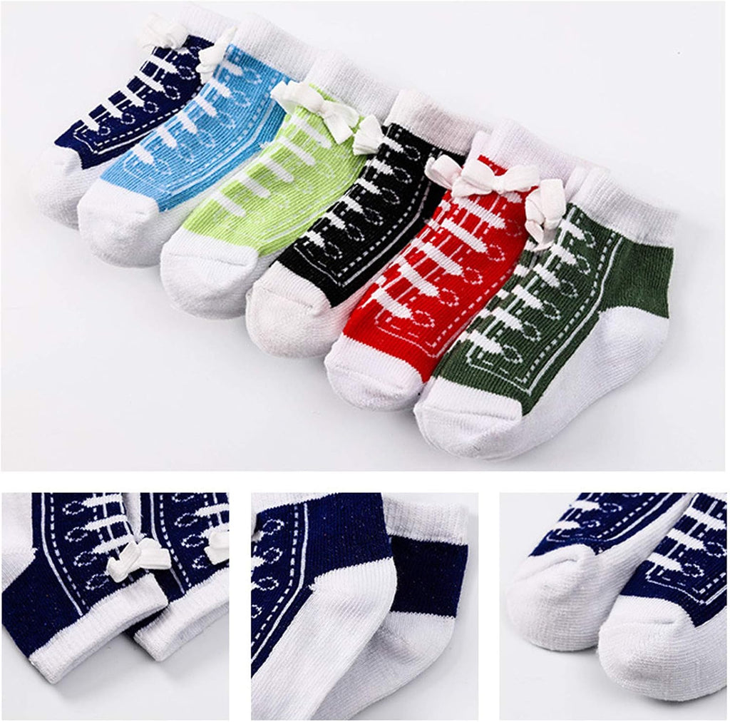 6 Pairs Baby Cotton Sneaker Newborn Ankle Sock Toddler Crew Walkers Bootie Infant Slippers Socks