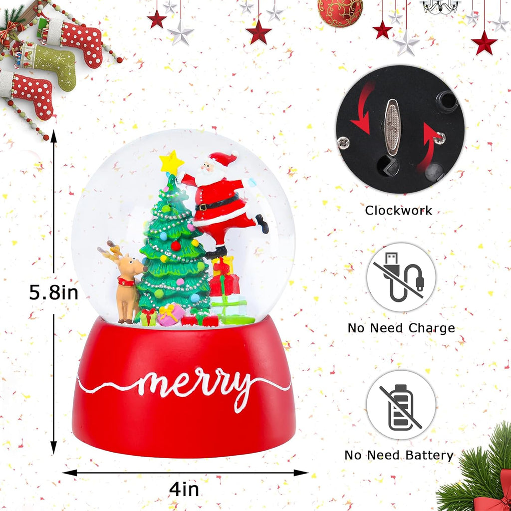 Christmas Snow Globes, Santa Snow Globes with Christmas Tree and Music Lighted Swirling Glitter Clockwork Water Globe