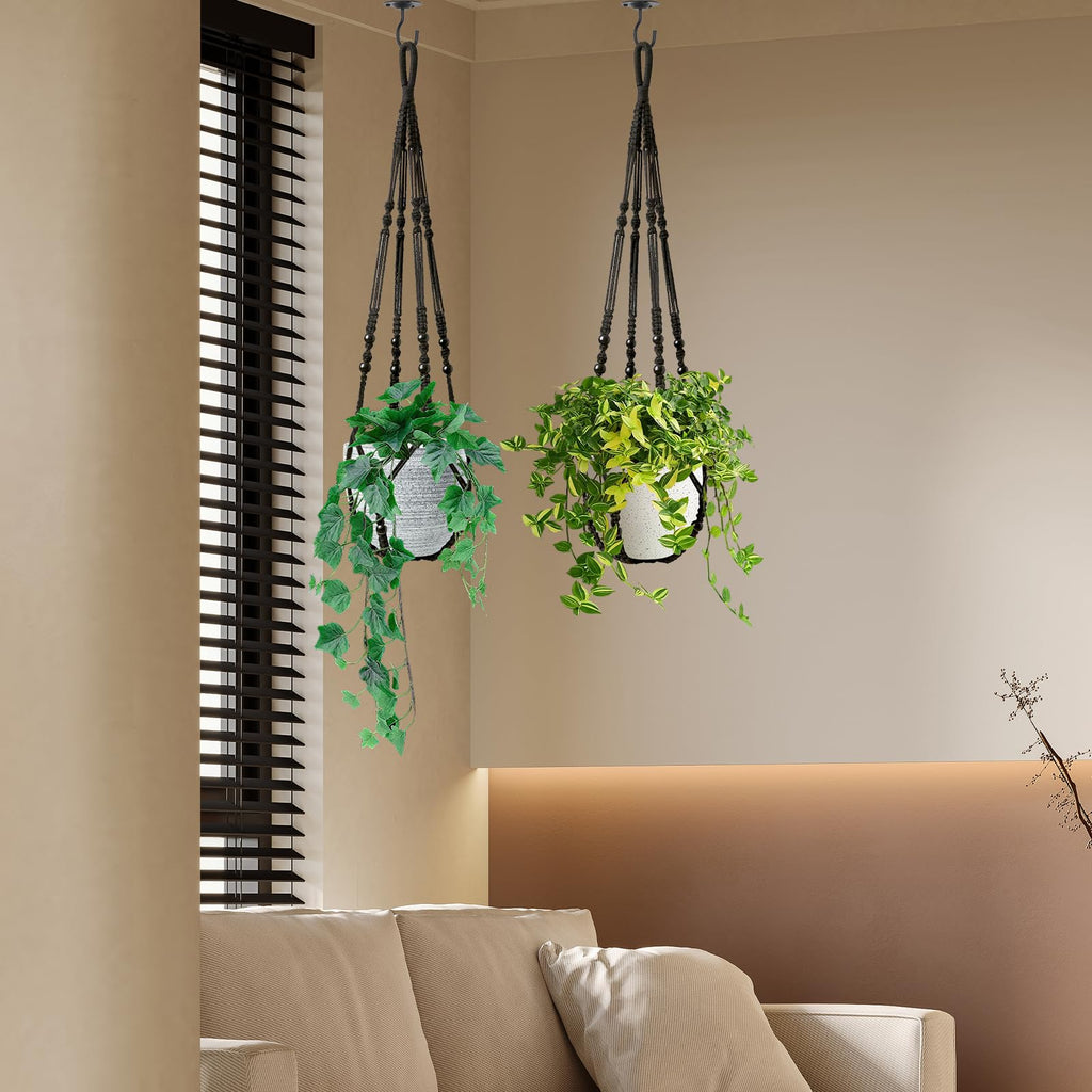 Macrame Plant Hanger Indoor Set of 4 with 8 Hooks, Indoor Outdoor Hanging Planter for Plants Holder with Decorative