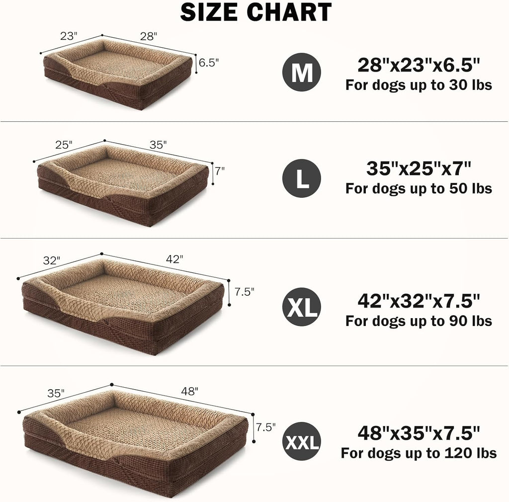 Orthopedic Dog Beds Large Sized, XL Washable Egg-Crate Memory Foam Dog Couch with Washable Removable Cover