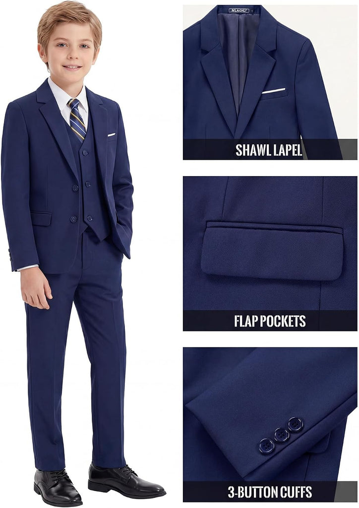 Boys' Formal Suit Set,Slim Fit Tuxedo Wedding Suit with Adjustable Waist