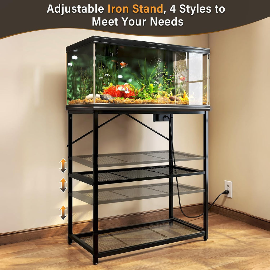Fish Tank Stand 10, 20, 29, 37 Gallon, 1000LB Capacity Aquarium Stand with Built-in Outlet, 31"L x 16"W Metal Reptile